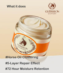 Texture close-up of GUERISSON 9 Complex Cream melting into skin.