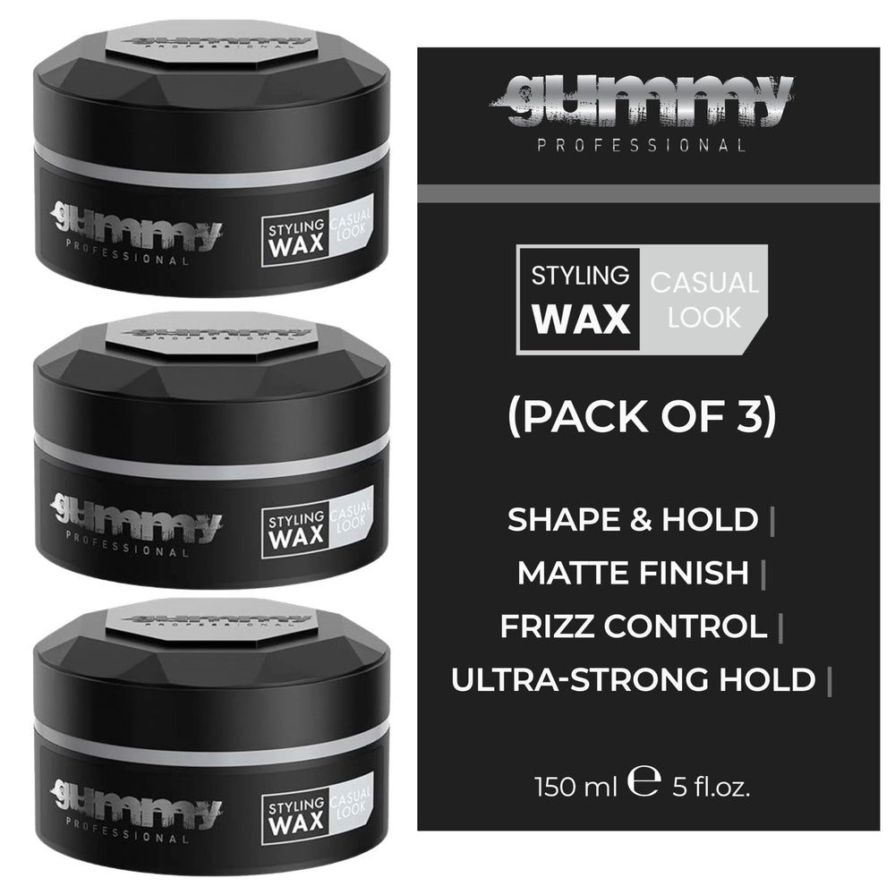 Gummy professional casual look wax pack of 3 tubes, subtle matte finish for natural texture.