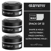 Gummy professional casual look wax pack of 3 tubes, subtle matte finish for natural texture.