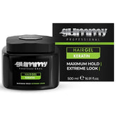 Gummy professional hair gel extreme hold bottle shows all-day control and shine.