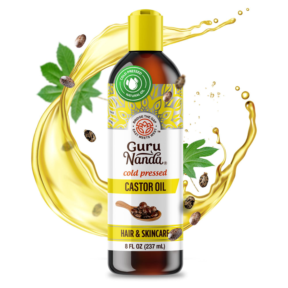 GuruNanda Castor Oil 8oz bottle for skin and hair hydration