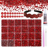 Gutiy 21000Pcs Red Rhinestones organized in a box for quick crafting setup