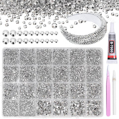 Gutiy 21000Pcs silver rhinestones kit organized in grid box for precise crafting