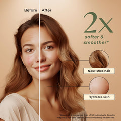 Close-up of Gya Labs Argan Hair Revival Oil texture appearing silky and fast-absorbing.