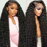 GYAJEP 34-inch water wave lace front wig showing natural hairline for daily styling.