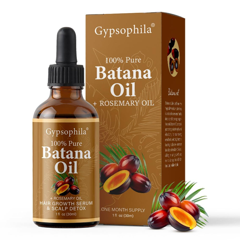 Gypsophila Batana Oil bottle pouring for hair nourishment and growth.