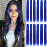 GZVIS blue hair extensions, 22 inch clip-in set, quick style upgrade