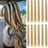 GZVIS Flax Gold 22in straight clip-in hair full view for quick length and shine
