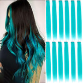 GZVIS teal-blue 22in hair extensions add vibrant color and length.