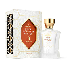 H HABIBI White Moroccan Leather bottle front shows premium masculine design.