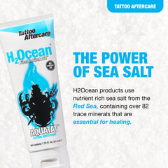H2Ocean Aquatat with vitamins A and B supports nourishing aftercare for tattoos.
