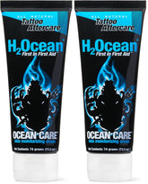 H2Ocean Ocean Care tattoo lotion bottle showing fragrance-free hydration for fresh tattoos