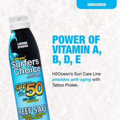 Reef-safe label on H2Ocean bottle highlights eco-friendly sun care