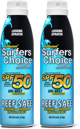 H2Ocean Surfers Choice sunscreen spray bottle front showing UV protection