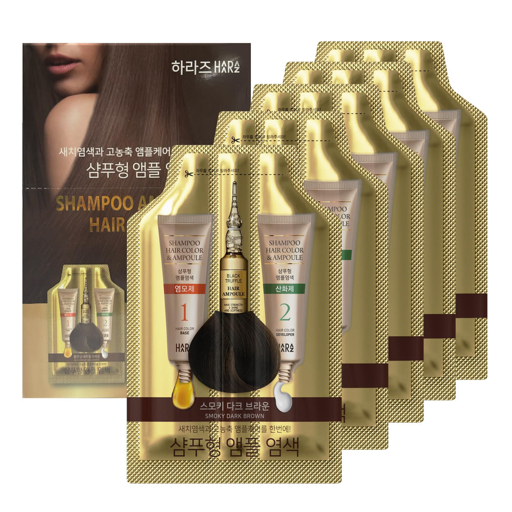 HAARAZ Instant Color Shampoo Ampoule bottle displaying dark brown shade for quick color