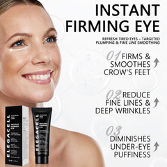 Under-eye puffiness reduction visible with HACIRFE Elegacell formula.