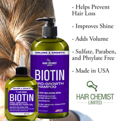 Hand applying Hair Chemist Biotin Pro-Growth oil for styling preparation