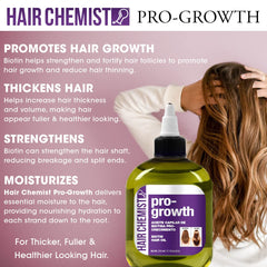 Hair Chemist Pro-Growth Biotin Hair Oil being poured for smooth strands.
