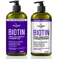 Hair Chemist Pro-Growth Shampoo Biotin bottle close-up for fuller-looking hair
