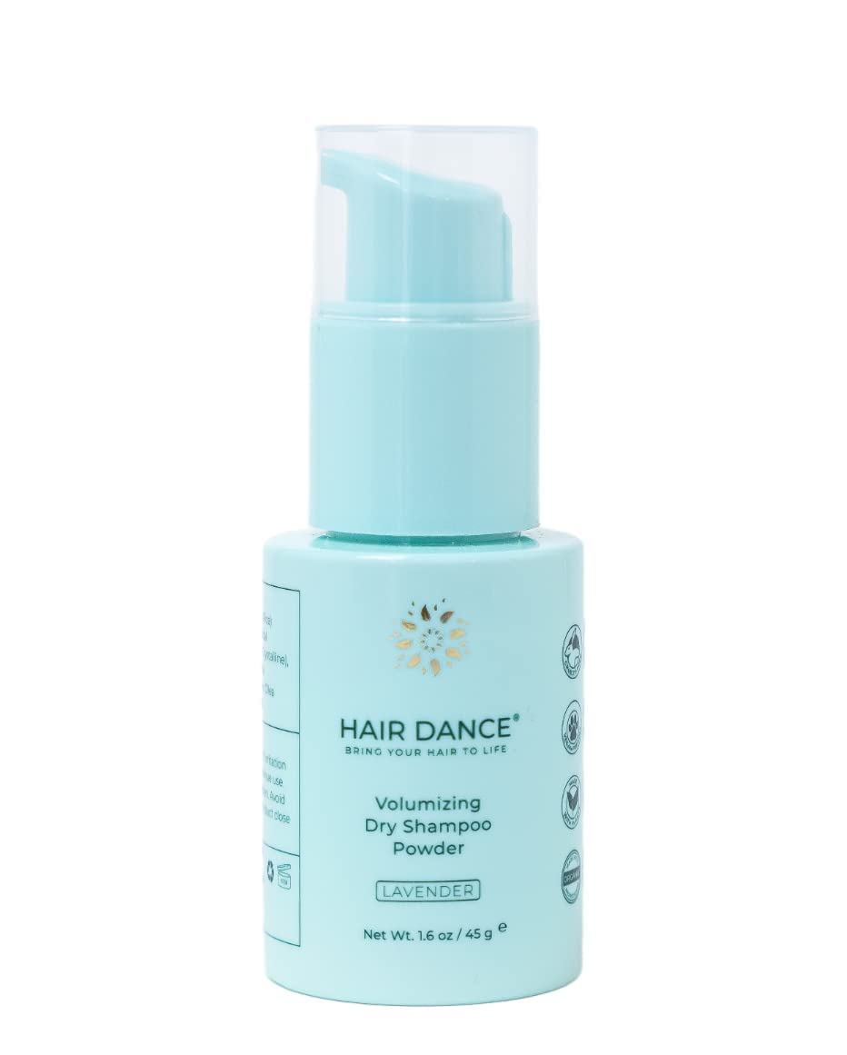 Hair Dance dry shampoo powder lavender bottle shows jumbo refillable packaging