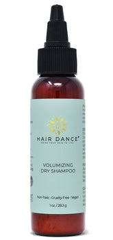 Hair Dance Dry Shampoo Volume Powder bottle shows compact on the go refreshment for oily roots.