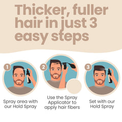 Hair Illusion applicator tool highlights precise fiber application.