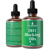 Hair Thickness Maximizer DHT Blocker Serum bottle closeup, vegan unscented formula for thinning hair