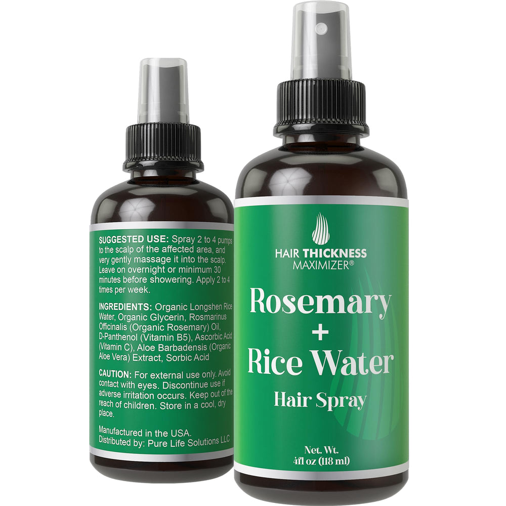 Hair Thickness Maximizer Longsheng Rice Water Rosemary Spray bottle for daily scalp conditioning.