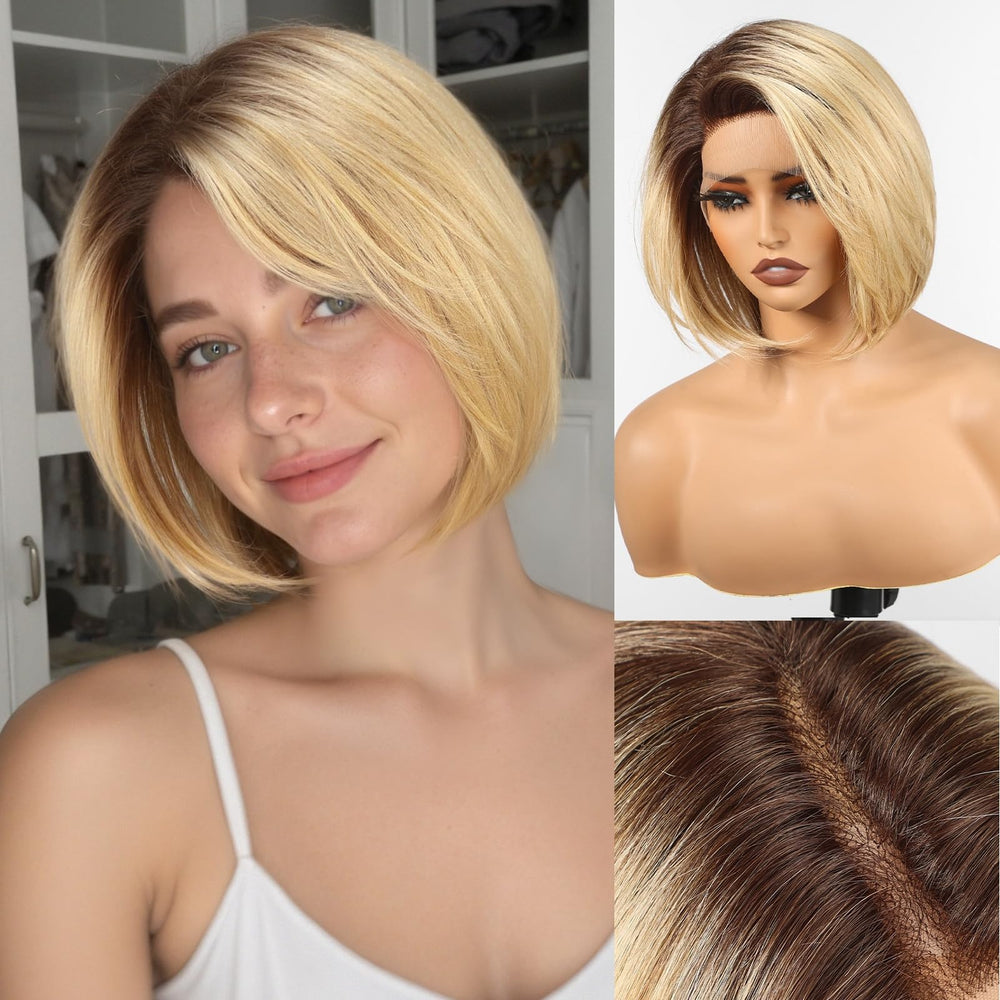 HairCube Ombre Blonde synthetic lace front wig with natural hairline for daily wear