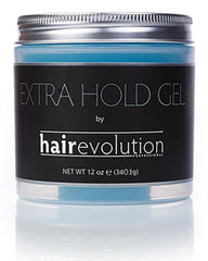 Hairevolution Extra Hold Gel bottle front view showing sleek packaging and strong hold promise.