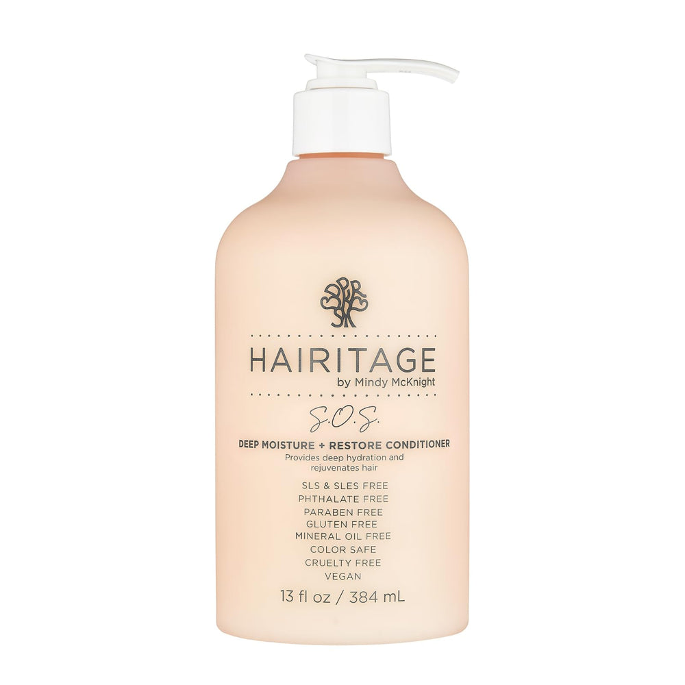 Hairitage Deep Moisture & Restore bottle closeup showing rich hydration for thick hair