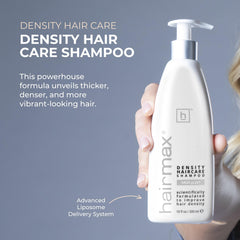 Hairmax Density Shampoo foamy lather demonstrates gentle cleansing with scalp moisture respect.