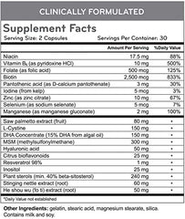 Hairmax label closeup highlighting biotin and MSM ingredients