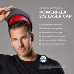 HairMax PowerFlex 272 cap close-up with lasers showing scalp coverage