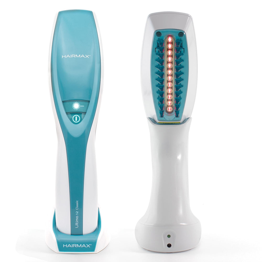 HairMax Ultima12 Classic LaserComb in cordless setup for convenient at-home use.