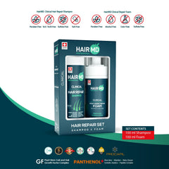 HairMD Transplant Set ingredients Biotin and Keratin highlight nourishing components for hair strength.