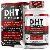 Hairo Nutrition DHT Blocker capsules beside the bottle promote potential hair growth.
