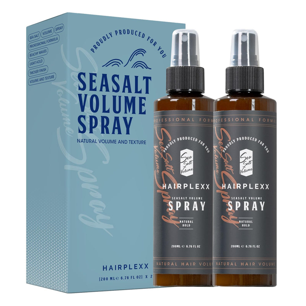 Hairplexx Sea Salt Volume Spray bottle promotes natural beachy texture with light hold.