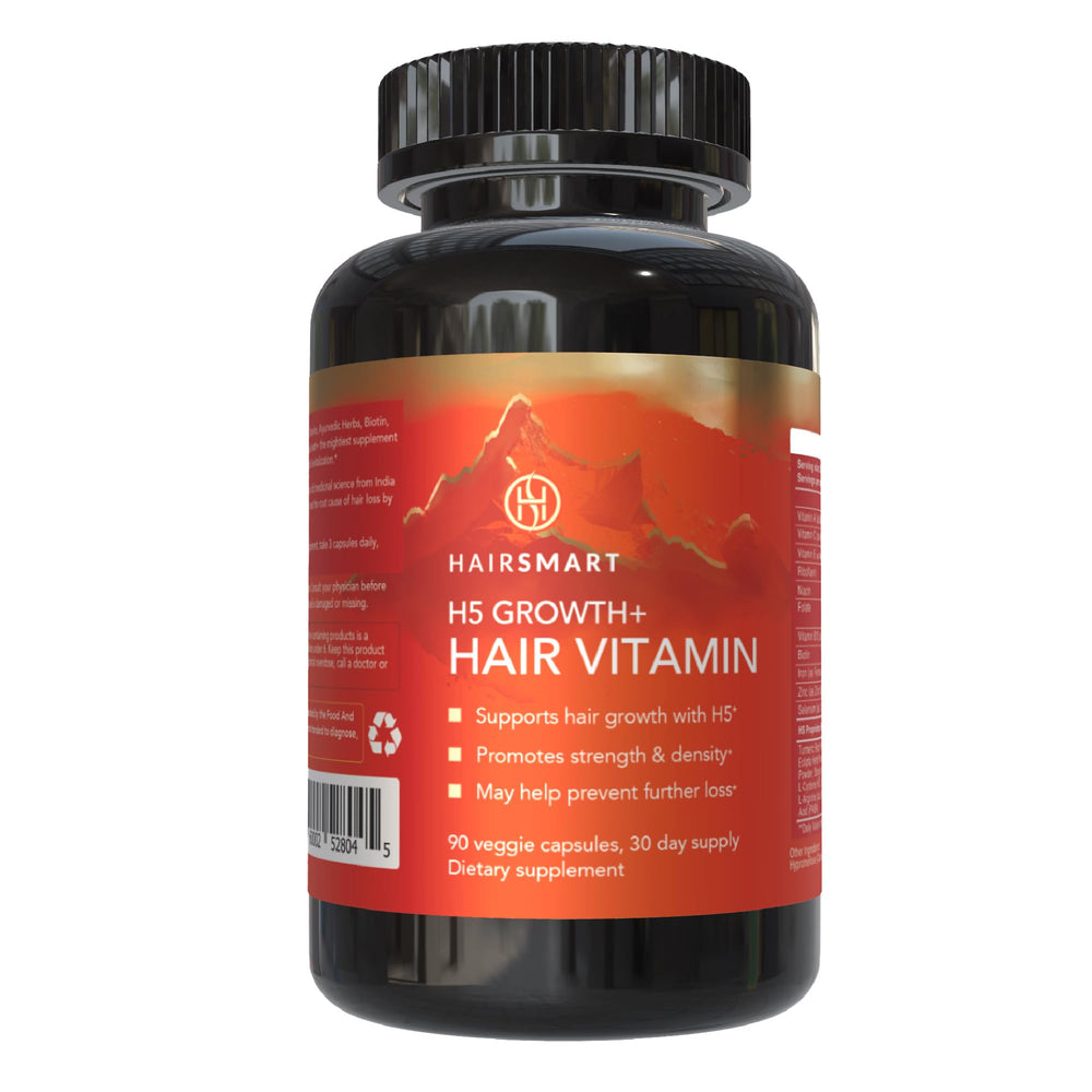 HairSmart H5 Grow+ bottle front view showing nutrient-rich formula for healthier hair