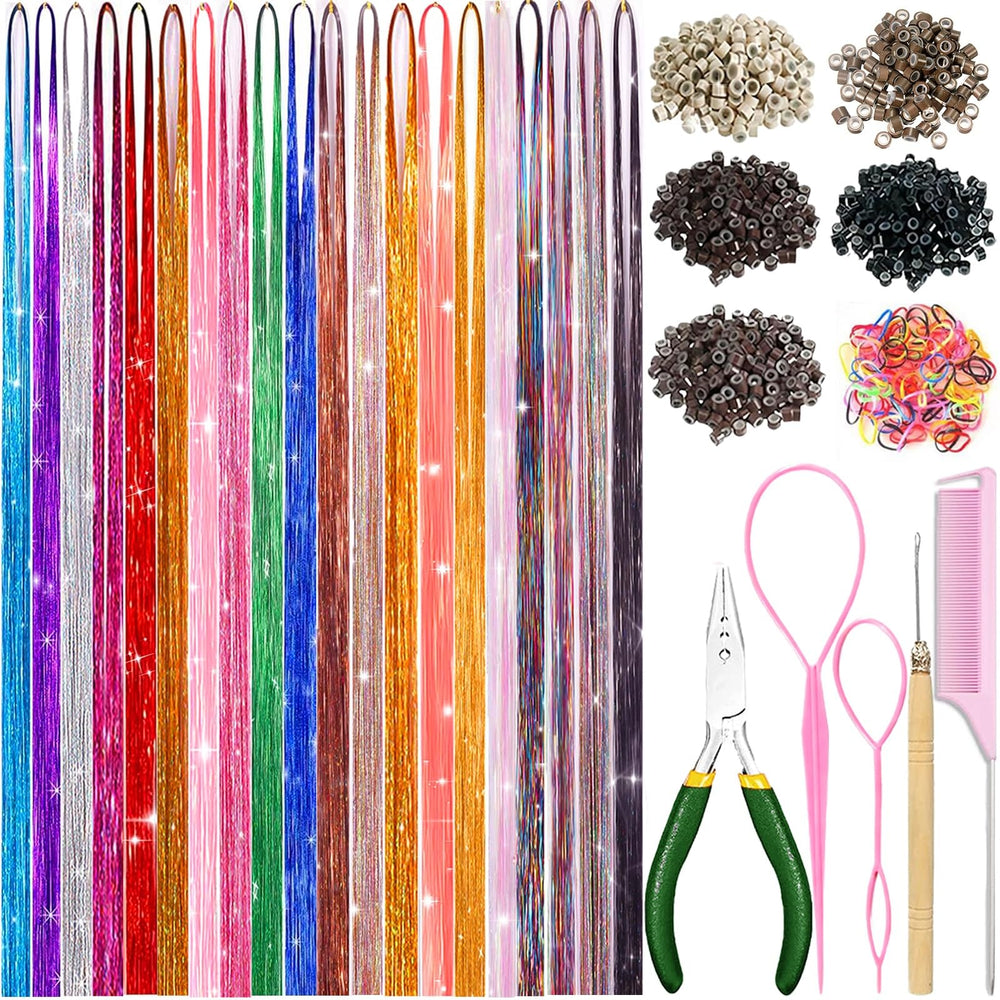 HAITOO hair tinsel kit with 20 colors for vibrant party-ready looks.