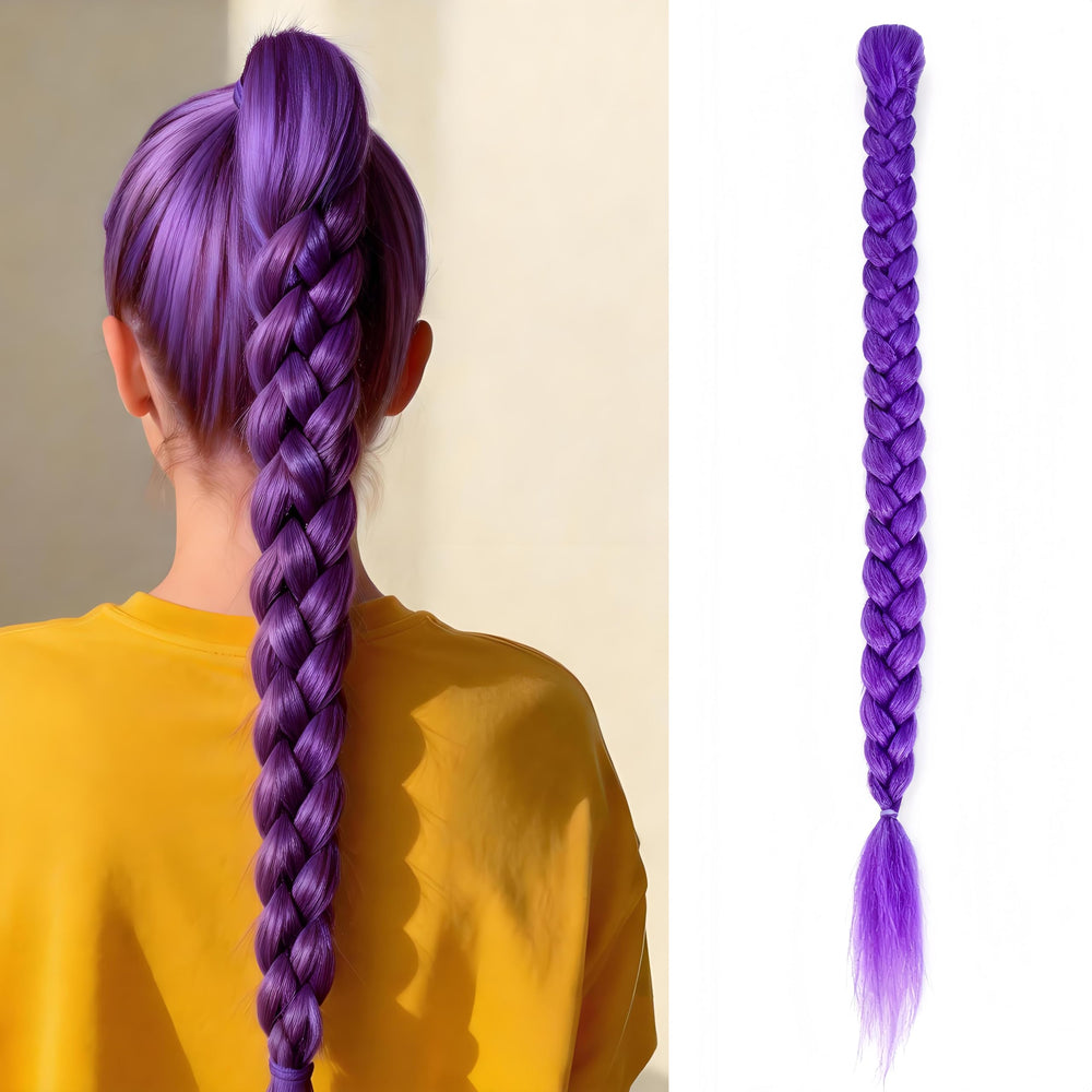 HAITOO purple braided ponytail extensions clip-in for easy cosplay styling.