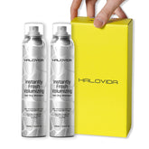HALOVIDA dry shampoo bottle dispense shows instant lift and quick refresh.