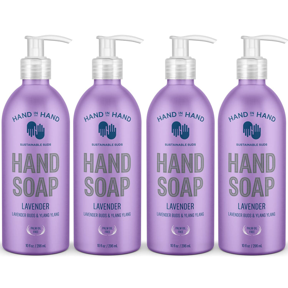 Hand in Hand nourishing liquid hand soap with lavender buds for daily gentle cleansing.