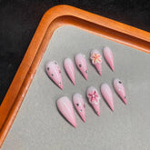 Handmade Flower Press on Nails gradient curved eagle claw design for dramatic, long-lasting wear.