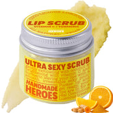 Handmade Heroes turmeric lip scrub jar close-up showing natural ingredients for smoother lips