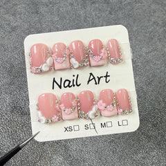 Handmade press on nails short square with French tip for chic manicure
