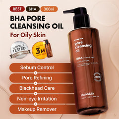 Hanskin BHA Pore Cleansing Oil pump demonstrates convenient, mess-free application