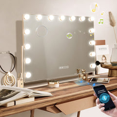 Hansong Hollywood mirror front view with 15 dimmable LEDs for precise makeup lighting