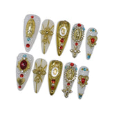 Hantyer White Press On Nails with 3D flowers for chic wedding look