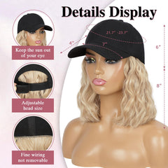HANYUDIE hat wig close-up extensions showing integrated curly hair strands